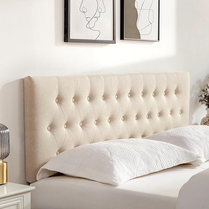 Tufted Upholstered Headboard California King Size, Solid Wood Head Board with Durable Metal Legs, Adjustable Height Bed headboard from 37” to 51” Fabric Headboard in Button Design, Beige