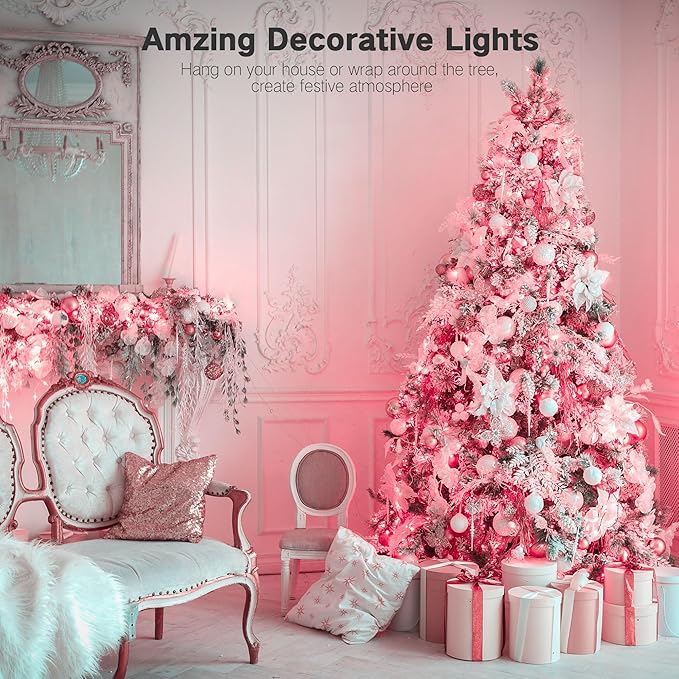 Brizled Pink Christmas Lights,300 Count 69.6ft Incandescent Lights, Connectable Indoor Xmas String Light White Wire, UL Certificated Mini Xmas Tree Light for Christmas Bedroom Wedding Birthday Decor
