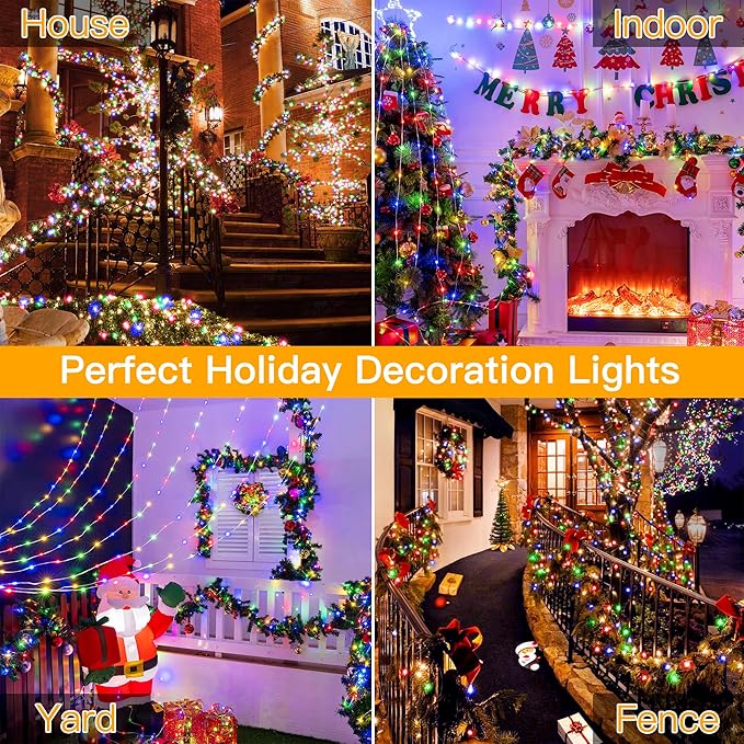 Ollny Christmas Lights Outdoor 600LED 197FT, Multicolor Christmas Tree Lights IP67 Waterproof, Plug in Fairy Lights with Remote 8 Modes Timer, Xmas Light for Indoor House Holiday Decor