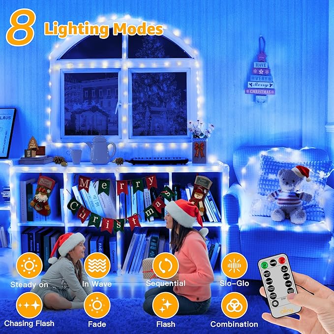 Ollny Rope Lights 33FT 100 LED, USB Multicolor String Lights with Remote, 8 Modes IP68 Waterproof Timer Christmas Lights for Indoor Outdoor Bedroom Party Christmas Decorations