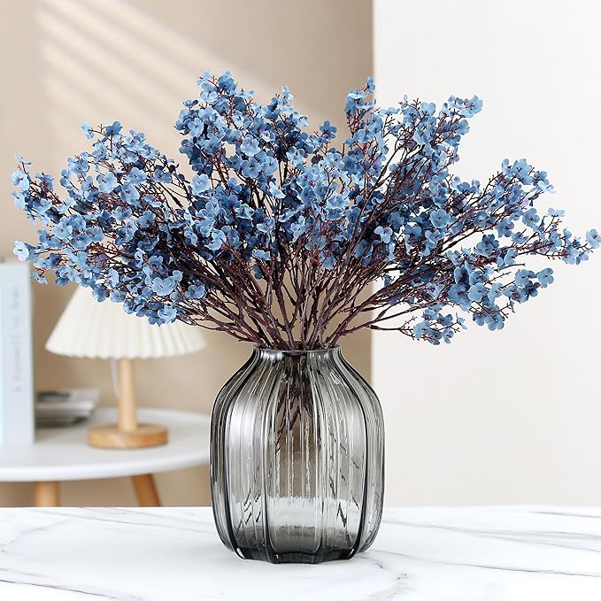 JAKY-Global Babys Breath Silk Artificial Flowers Bulk 12pcs for Fall Decor Fake Flower Bouquet Bulk for Home Kitchen Indoor Bouquet Floral Arrangement Table Centerpieces Party Decor(Blue Ashes)