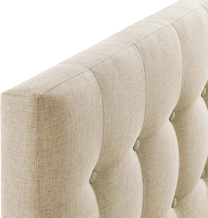 Modway Emily Tufted Button Linen Fabric Upholstered Twin Headboard in Beige