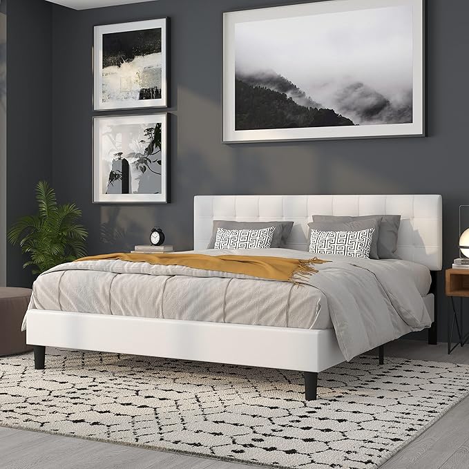 Flash Furniture Bedford Tufted Upholstered King Size Headboard in White Fabric
