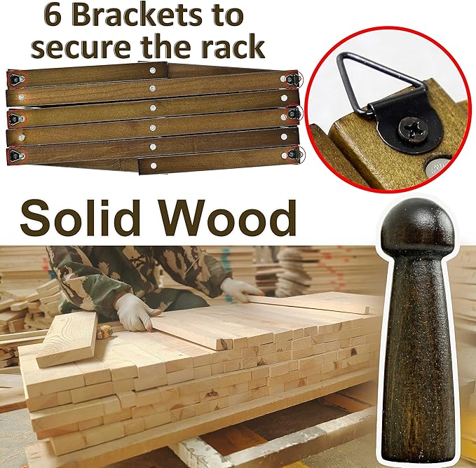 WEBI Accordion Wall Hanger,Accordion Hat Rack for Wall,Expandable Wooden Coat Rack Wall Mounted,Accordion Hook Rack for Hats,Caps,16 Peg,Dark Walnut