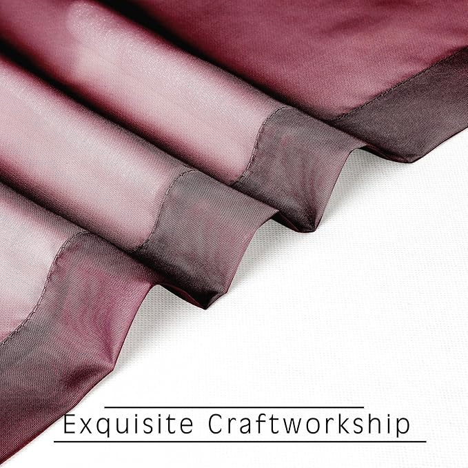 OVZME 2 Panels Window Burgundy Sheer Curtains 42" x 45" Inches for Small Windows, Soft Touching Top Dual Rod Pocket Drapes for Living Room & Bedroom.