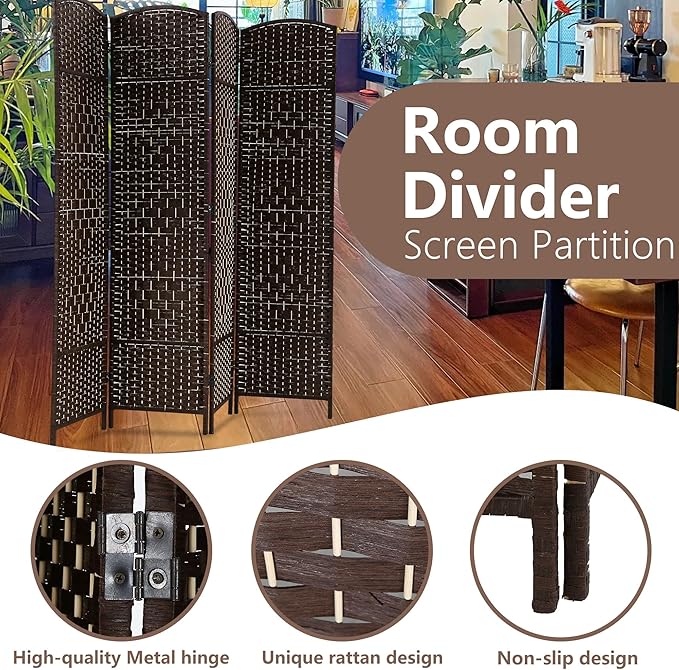 FDW Room Divider 6FT Wooden Screen Folding Privacy Screens Portable Wall Dividers for Home Office Bedroom, Dark Brown