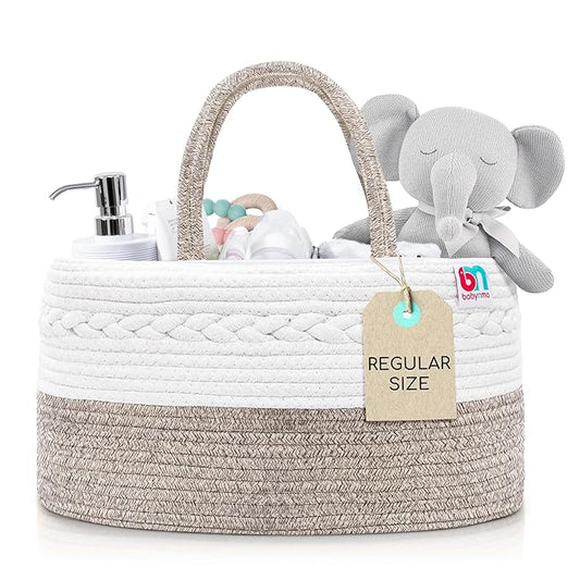 Rope Diaper Caddy - Storage for Baby and Toddler Items - Portable Cotton Organizer Easily Holds Diapers, Wipes, Clothing - Useful for Nursery, Bedroom (Beige, Regular)