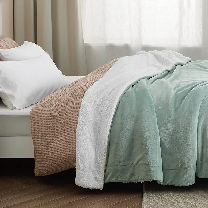 Bedsure GentleSoft Sherpa Fleece Throw Blanket for Couch - Thick and Warm, Soft Fuzzy Plush Throw Blanket for Winter, Sage Green, 50x60 Inches