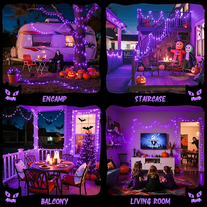 JMEXSUSS 33ft 100 LED Purple Lights for Halloween Decorations, Purple Battery Operated Lights with Remote Indoor Outdoor, String Lights for Halloween Christmas Decor