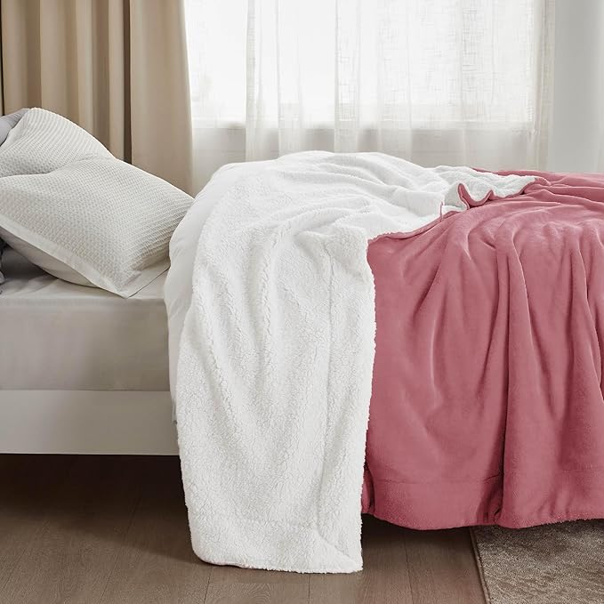 Bedsure GentleSoft Sherpa Fleece Blankets King Size for Bed - Thick and Warm Throw for Girls and Women, Soft Fuzzy Plush King Blanket for Winter, Dusty Rose, 108x90 Inches