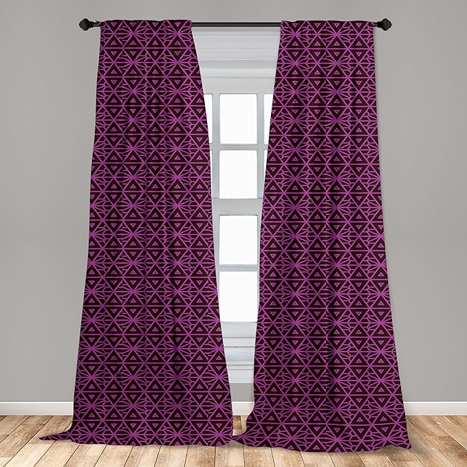 Ambesonne Lattice Window Curtains, Abstract Symmetric Pattern with Geometric Elements in Pink Color Shade, Lightweight Decor 2-Panel Set with Rod Pocket, Pair of - 28" x 63", Brown Magenta