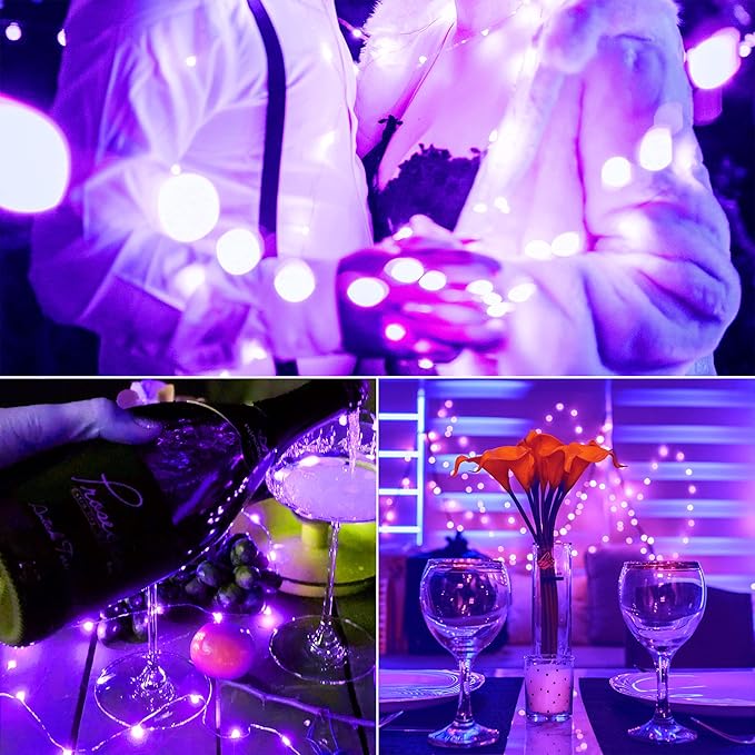 SmilingTown 15 Packs 20 Led Purple Fairy Lights Battery Operated 6.6ft Silver String Lights Waterproof Firefly Starry Light for DIY Table Centerpieces Wedding Halloween Christmas Party Decor