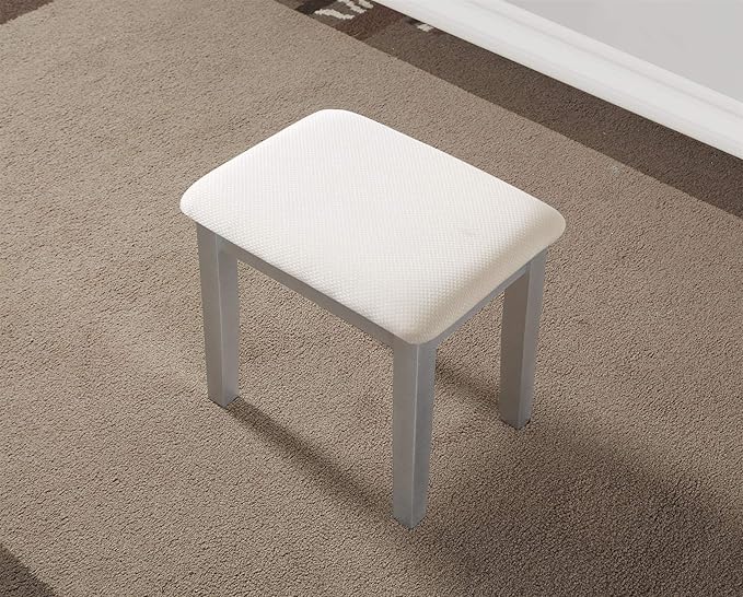 Roundhill Furniture Moniys Wood Moniya Makeup Vanity Table and Stool Set, Silver