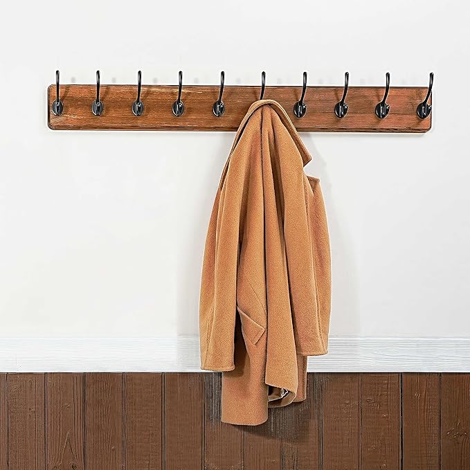 WEBI Coat Rack Wall Mount,Coat Hooks Wall Mounted,16" Hole to Hole,Coat Hanger Wall,Hook Rack Rail,5 Hooks for Hanging Jacket,Clothes,Hats,Rustic Brown