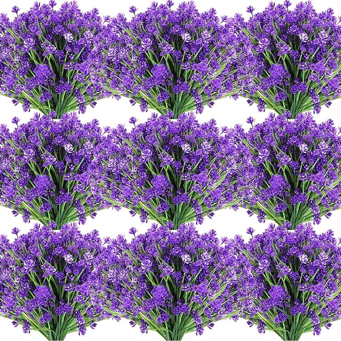 Hoteam 50 Bundles Outdoor Artificial Flowers Plants Uv Resistant Outside Faux Flowers Plastic Fake Plants Outdoor Summer Fall Seasons Decoration Shrubs Garden Porch Box, Purple