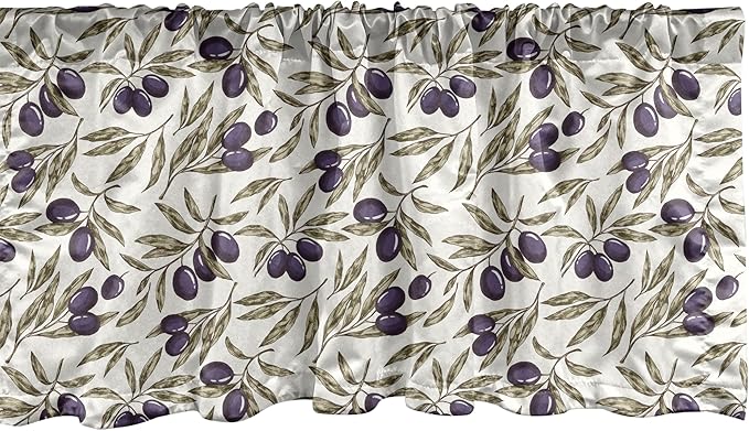 Ambesonne Olive Window Valance Pack of 2, Digitally Generated Hand Drawn Style Botanical Blossoms, Rod Pocket Curtain Valances for Kitchen Bedroom, 54" X 12", Quartz Taupe