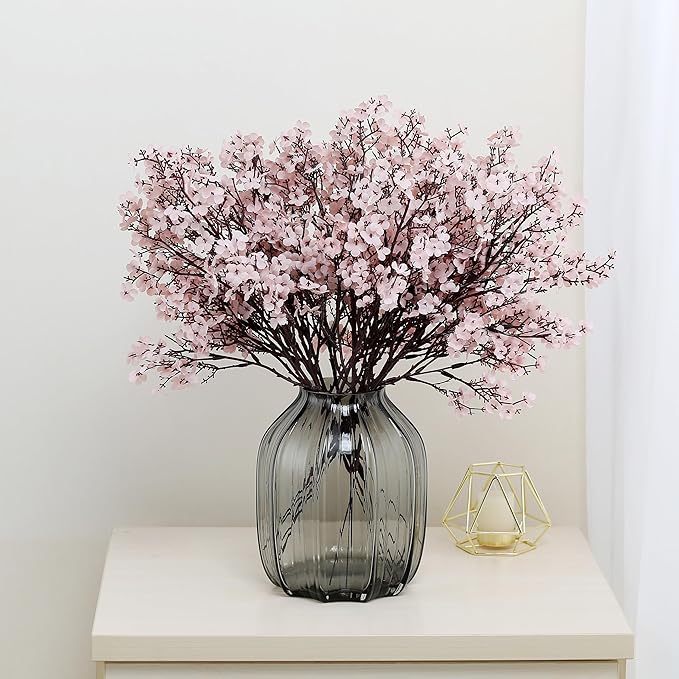 JAKY-Global Babys Breath Fabric Cloth Artificial Flowers 6 Bundle European Fake Silk Plants Decor Wedding Party Decoration Bouquets Real Touch DIY Home Garden (Autumn Pink-6pcs)