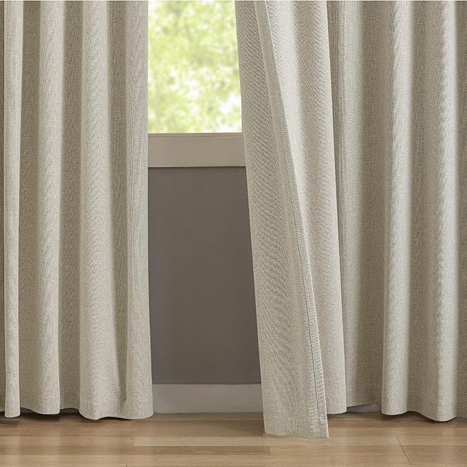 KangBang Full Blackout Pinch Pleat Curtains 102 Inches Long, Pleated Linen Drapes 2 Panels Set for Living Room Dining with Hooks, Thermal Insulated & Noise Reducing, 42Wx102L, Linen Color