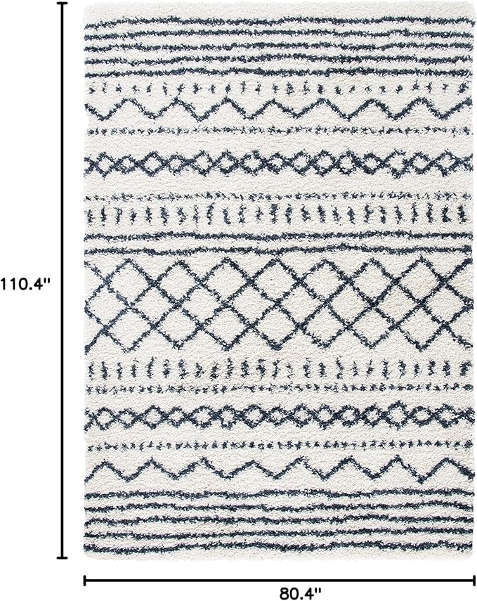 SAFAVIEH Arizona Shag Collection Area Rug - 6'7" x 9'2", Ivory & Slate, Moroccan Design, Non-Shedding & Easy Care, 1.6-inch Thick Ideal for High Traffic Areas in Living Room, Bedroom (ASG741M)