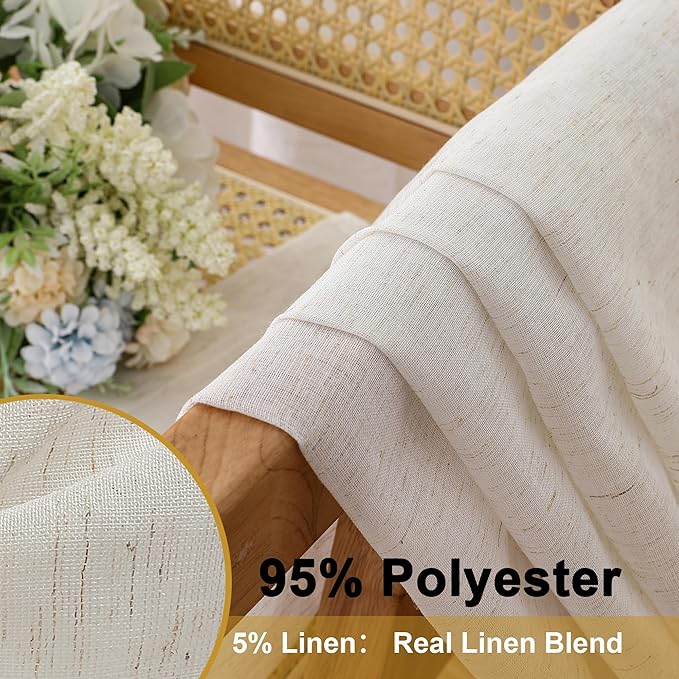 OWENIE Linen Blend Short Semi Sheer Curtains 54 inch Length 2 Panels Set for Small Window, Natural Curtain for Bedroom/Living Room, Rod Pocket Farmhouse Drapes, 2pcs, 40 W x 54 L