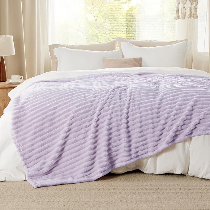 Bedsure GentleSoft Lavender Fog Fleece Blanket for Couch - Cozy Soft Blankets for Women, Cute Small Throws for Girls, 90x90 Inches