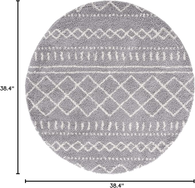 SAFAVIEH Arizona Shag Collection Area Rug - 3'2" Round, Grey & Ivory, Moroccan Design, Non-Shedding & Easy Care, 1.6-inch Thick Ideal for High Traffic Areas in Living Room, Bedroom (ASG741G)