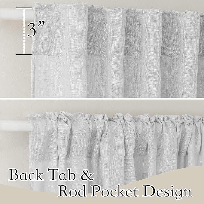 RYB HOME Linen Sheer Curtains for Living Room Privacy Semi Sheer Window Drapes for Bedroom Photography Backdrop Bathroom Home Office, Dove Grey, 2 Panels