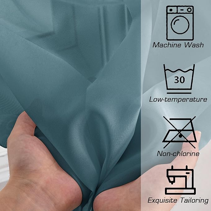 OWENIE Teal Sheer Curtains 84 inches Long 2 Panels Set, Light Filtering Rod Pocket Fimly Sheer Curtains with Soft Touch for Bedroom Living Room, Dusty Blue Farmhouse Curtains, Each 42Wx84L inch