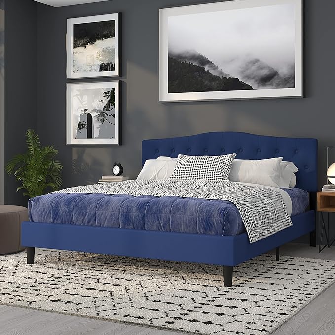 Flash Furniture Cambridge Tufted Upholstered King Size Headboard in Navy Fabric