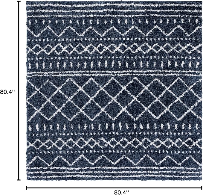 SAFAVIEH Arizona Shag Collection Area Rug - 6'7" Square, Slate Blue & Ivory, Moroccan Design, Non-Shedding & Easy Care, 1.6-inch Thick Ideal for High Traffic Areas in Living Room, Bedroom (ASG741L)