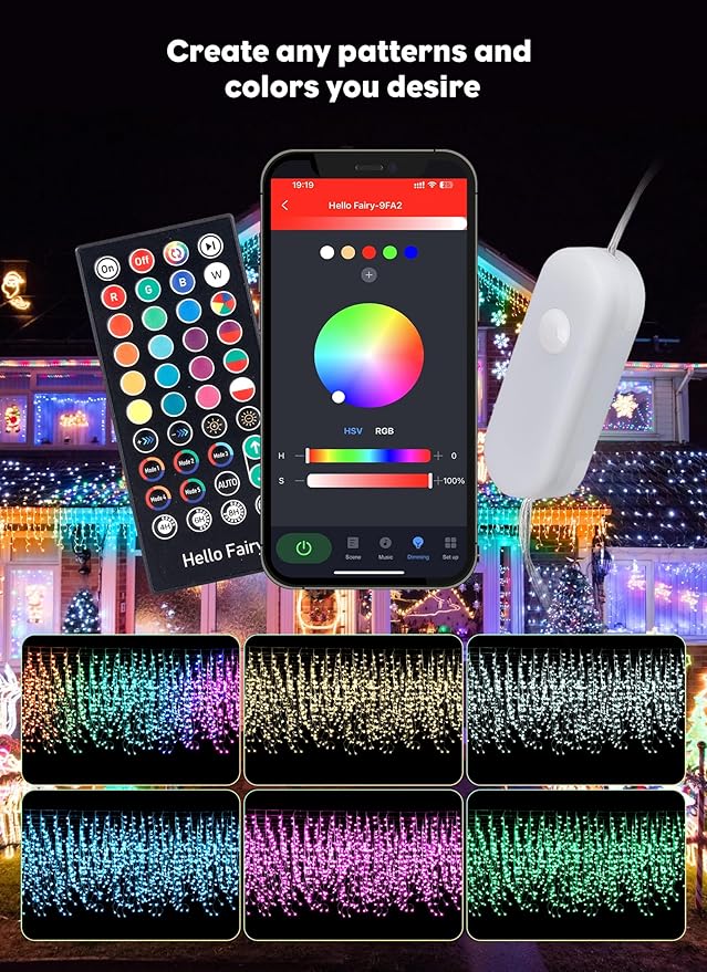 Brightown Smart Icicle Lights for Outside, 33Ft 304 LED RGB Smart Christmas Lights with 58 Preset Modes, App or Remote Control, Music Sync, Memory and Timer Function for Indoor/Outdoor Use