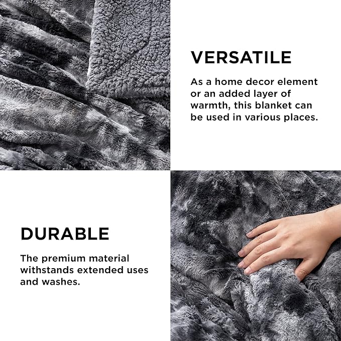 Bedsure GentleSoft Sherpa Fluffy Blanket Twin Size - Fleece Warm and Cozy Throw for Women Gift, Plush & Fuzzy Faux Fur Christmas Blanket for Couch, Sofa, Bed Decor, Tie Dye Design, Grey, 60x80 Inches