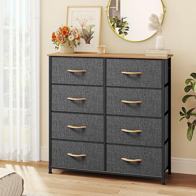 YITAHOME Dresser with 8 Drawers - Fabric Storage Tower, Organizer Unit for Bedroom, Living Room, Hallway, Closets - Sturdy Steel Frame, Wooden Top & Easy Pull Fabric Bins