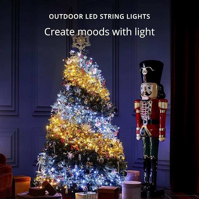 Twinkly Strings 250 White LED, LED Light String for Outdoor and Indoor, White Christmas Lights from Warm to Cool, Mappable LEDs, Compatible with Alexa, Google Home, IP44, App Control, Black Wire, 65ft