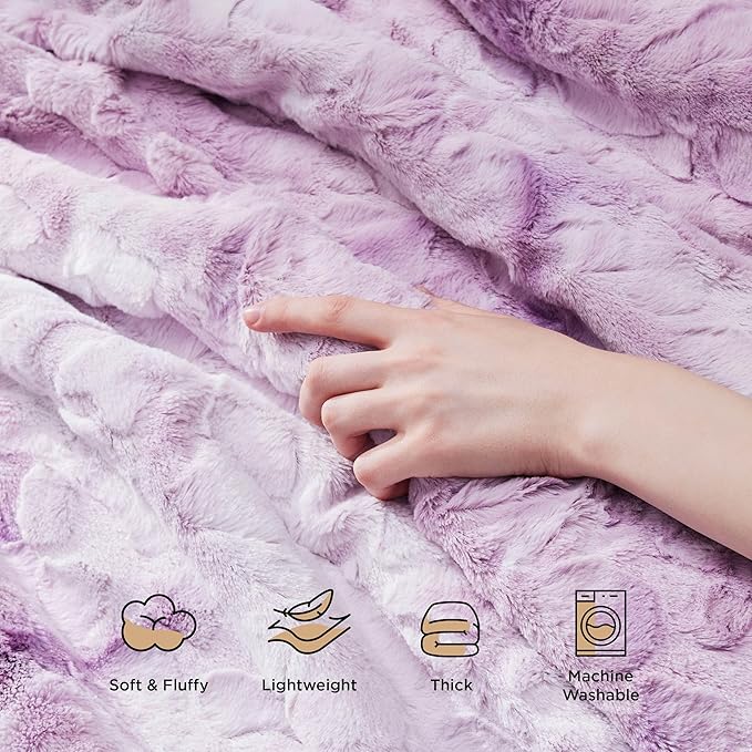 Bedsure GentleSoft Sherpa Fluffy Blanket Twin - Fleece Warm and Cozy Throw for Women Gift, Plush & Fuzzy Faux Fur Christmas Blanket for Couch, Bed Decor, Tie Dye Design, Light Purple, 60x80 Inches