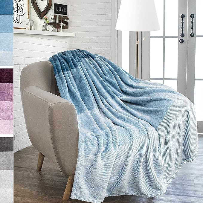 PAVILIA Blue Ombre Fleece Throw Blanket for Couch, Soft Flannel Blanket for Sofa Bed Room, Plush Lightweight Turquoise Light Blue Gradient Blanket, Cozy Microfiber Decorative Gift Throw, 50x60