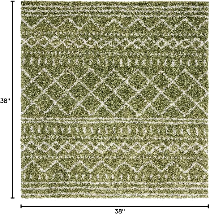 SAFAVIEH Arizona Shag Collection Accent Rug - 3'2" Square, Green & Ivory, Moroccan Design, Non-Shedding & Easy Care, 1.6-inch Thick, Ideal for The Living Room, Dining, Bedroom (ASG741X)
