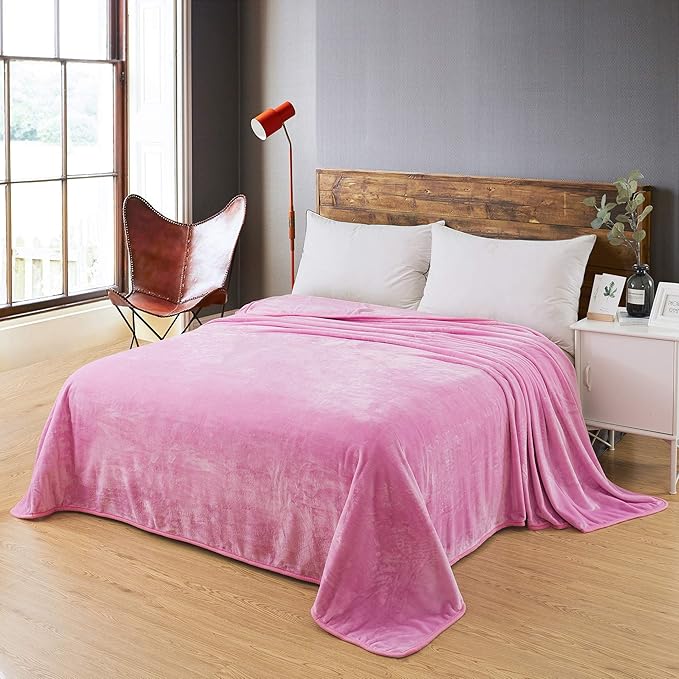 Fleece Queen Size Summer Blanket All Season 350GSM Lightweight Throw for The Bed Extra Soft Brush Fabric Winter Warm Sofa Blanket 90" x 90"(Pink Queen)