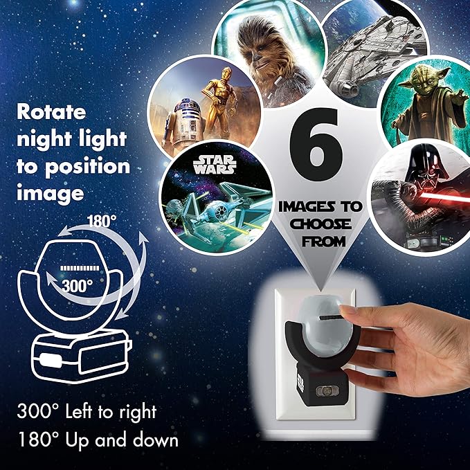 Projectables Star Wars LED Night Light Projector, Galaxy Projector, Plug-in, Dusk-to-Dawn,Mood Lighting, for Kids, Adults, Collectors, Game Room, Bedroom, Hallway, Nursery, 43646