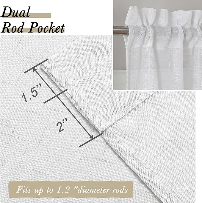 Aiyufeng Kirei Faux Linen Sheer Valances, Farmhouse Kitchen Valance Sheer Curtain 14 Inch Length 1 Panel, Soft Slub Textured Valance for Small Windows Basement Bedroom, 60X14 Inch, 1 Piece, White