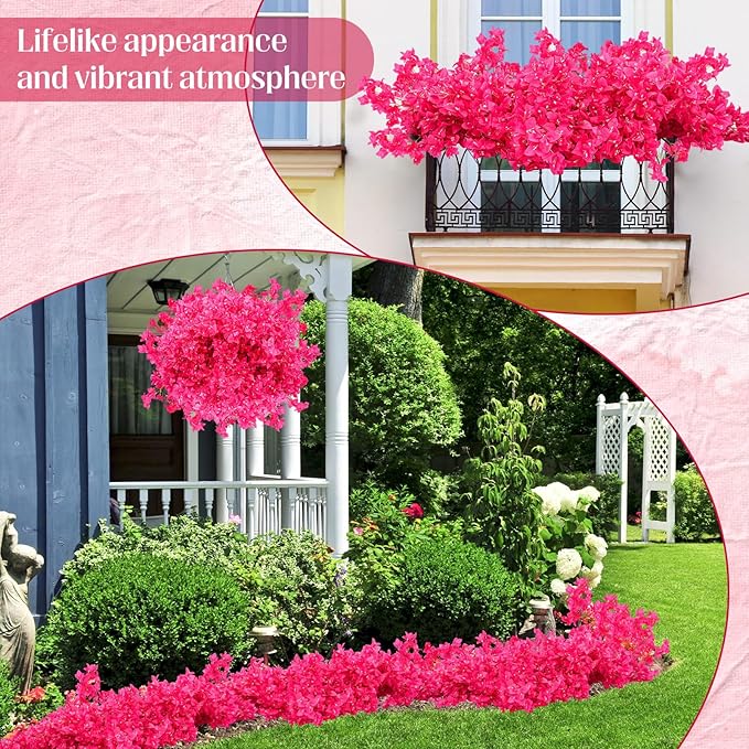 30 Pack Artificial Bougainvillea Floral 38" Silk Long Stem Bougainvillea Plants Hanging Table Centerpiece for Home Wedding Indoor Outdoor Decorations (Rose Red)