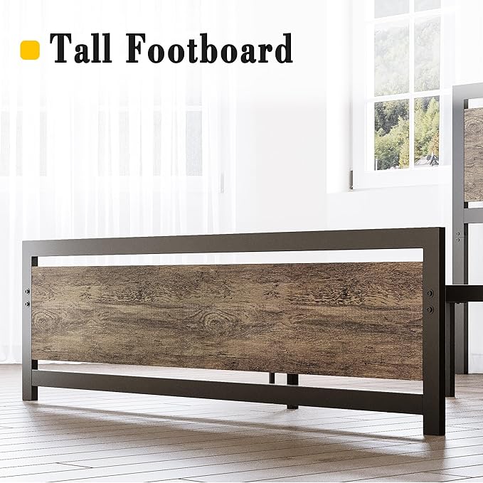 LIKIMIO King Bed Frame with Headboard and Footboard, Metal Strong Supports, Easy Assembly, Noise-Free, No Box Spring Needed, Walnut