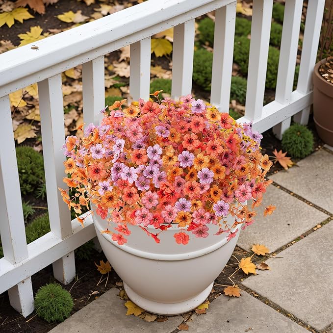 Artificial Fake Hanging Flowers Plants with Basket Outdoor, Faux Silk Colorful Daisy Metal Coconut Lining Plastic Shrubs, Farmhouse Home Garden Patio Yard Decor (Orange Yellow Purple Pink)