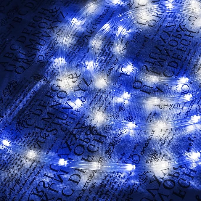 200ft LED Rope Lights Outdoor, 1440 LED Flexible Tube Lights with 8 Modes, Waterproof LED Rope Lighting for Outside Garden Patio Bedroom Party Pool Fences Indoor Outdoor Christmas Decor (White & Blue)