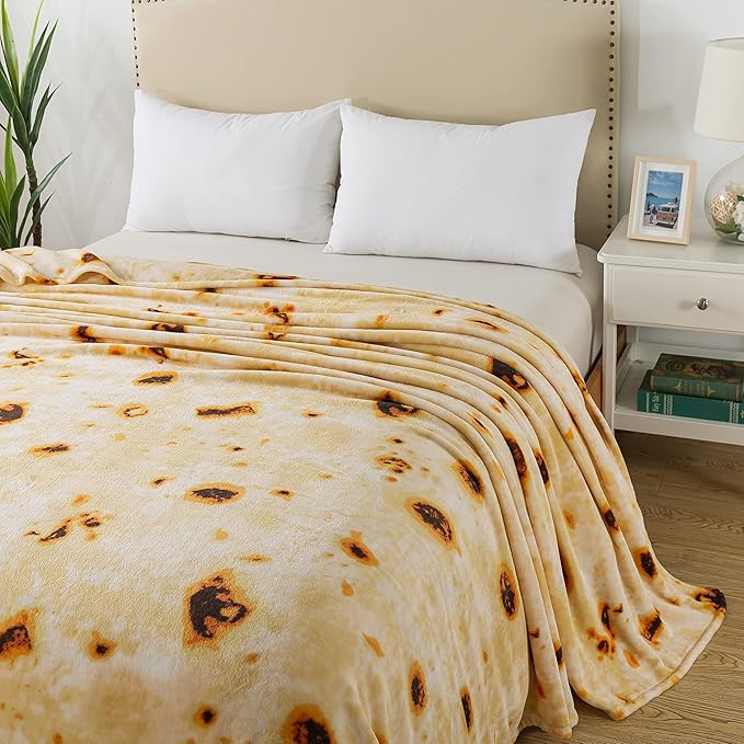 Burritos Tortilla Blanket King Size- Premium Lightweight Anti-Static Tortilla Bed Blanket Soft Couth Sofa Cozy Warm Flannel Taco Blanket Plush Gift for Daughter Mom 90" x 108"(Burritos King)