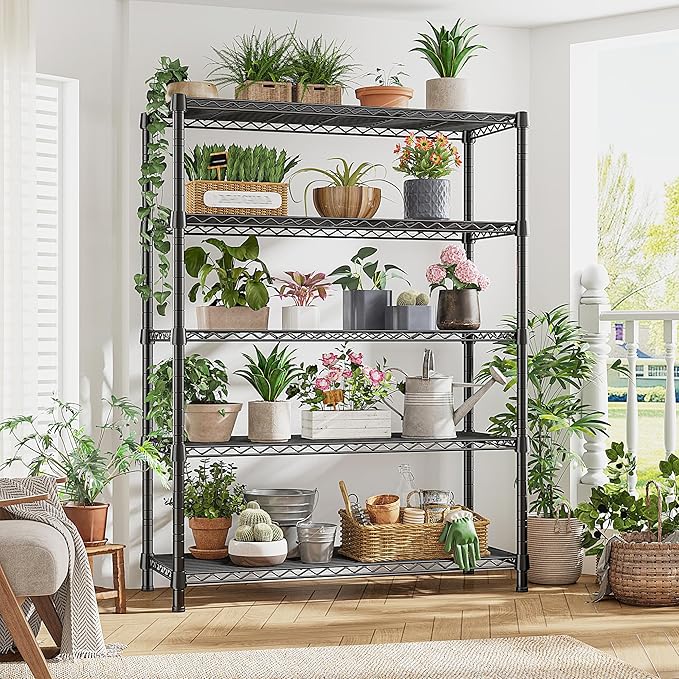 REIBII 1984LBS Storage Shelves with Wheels 75.2"H Wire Shelving Unit, Metal Shelving with Wheels & Feet, 5 Tier Adjustable Metal Dorm Storage Shelves for Pantry Kitchen Garage, 75.2"H x 35.5"W x 16"D