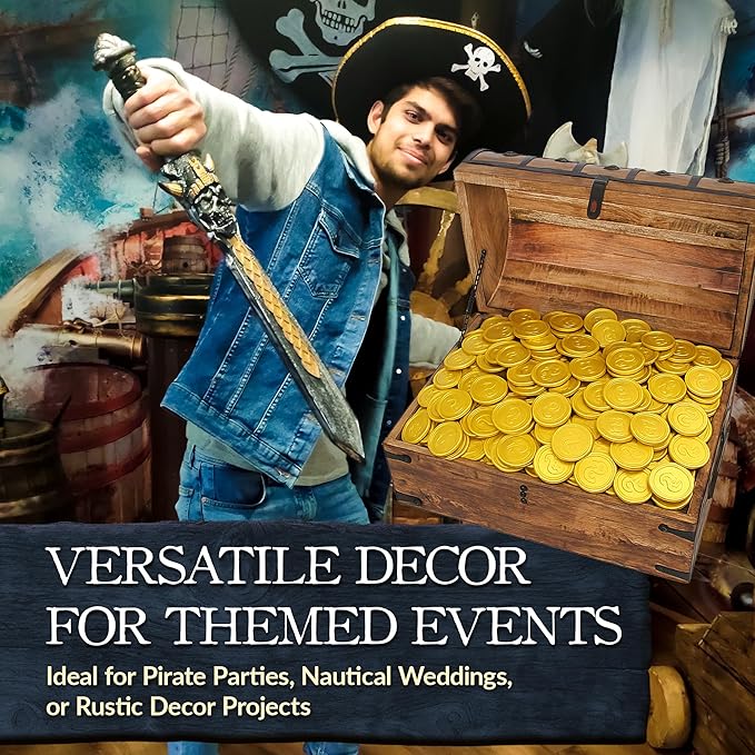 Nautical Cove Handmade Pirate Treasure Chest for Kids Prizes & Classroom with Lock and Skeleton Keys – Lockable Wooden Storage Chest Box, Pirate Decor, Decorative Wooden Box - XX-Large 18x12.5x12.5