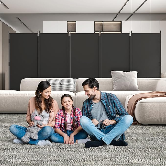 JAXPETY Room Divider 5 Panel Privacy Screen Wall Dividers for Room Separation Flexible Partition Folding Portable Room Partition for Office 145" W x 73" H, Black