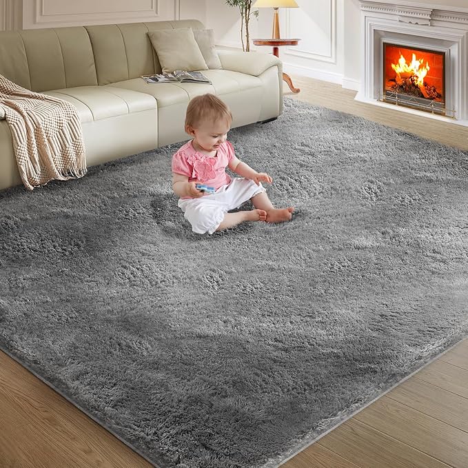 Ultra Soft Rug for Living Room, 4X6 Fluffy Shag Area Rug for Bedroom, Modern Shaggy Carpets Fuzzy Rug for Teens Dorm Nursery Home Decor Aesthetic, Upgrade Anti-Skid Durable, Grey