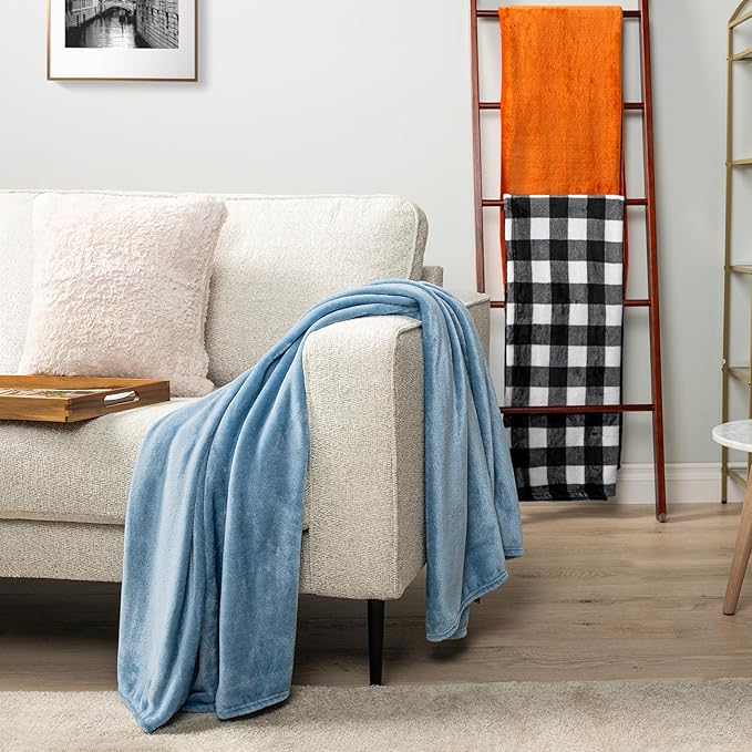 PAVILIA Black and White Buffalo Plaid Fleece Throw Blanket for Couch, Soft Checkered Flannel Blanket for Sofa, Plaid Christmas Couch Throw Bed, Warm Cozy Decorative Blanket Fall Decor Gift, 60x80